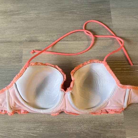 Victoria’s Secret neon coral floral crochet getaway Teeny bikini size 32D/Small - Picture 7 of 13